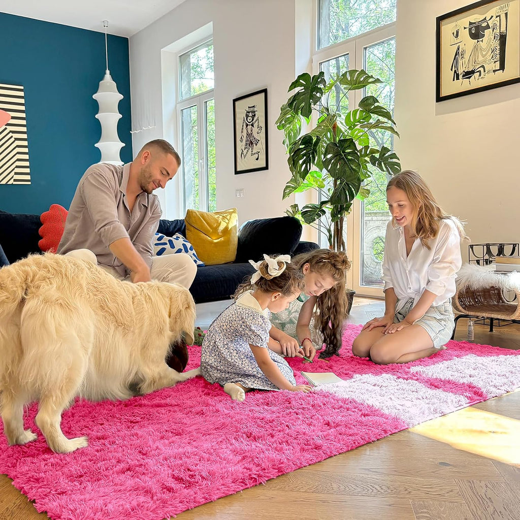 OLANLY Soft Fluffy Shaggy Runner Rugs - Machine Washable 2x5 for Hallway, Bedroom & Nursery | Hot Pink Home Decor