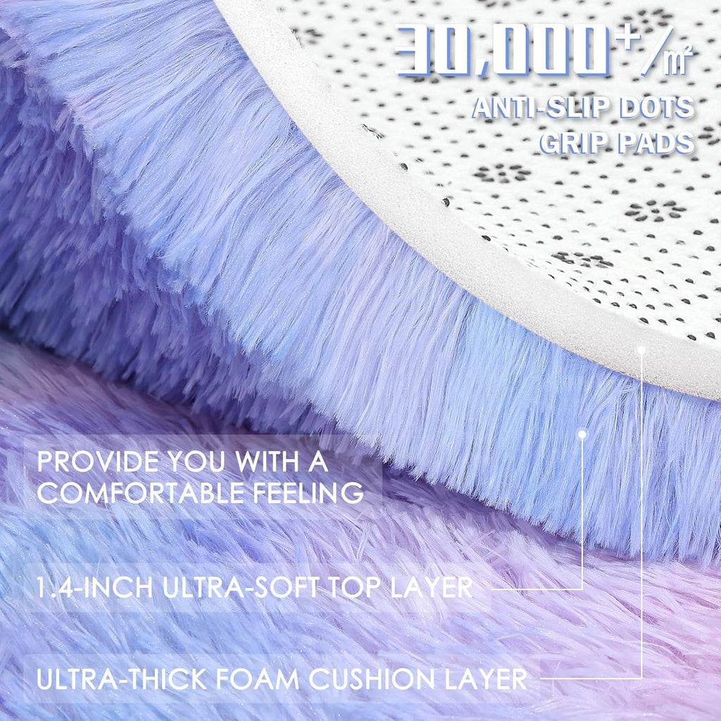 OLANLY Round Purple Rainbow Rug - Soft, Fluffy, Machine Washable 4x4 Feet Area Carpet for Kids' Rooms | Home Decor
