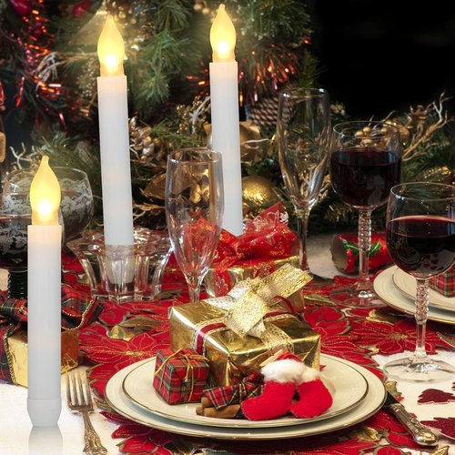 Macarrie Flameless LED Taper Candles - 60 Pcs Battery Operated Flickering Warm Light | White
