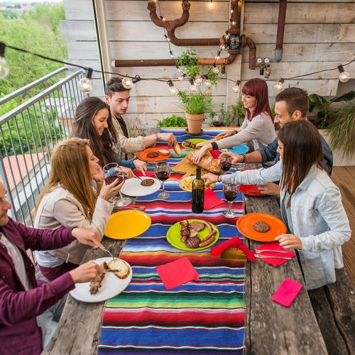 Tegeme 12 Pcs Mexican Table Runners 14 x 84 Inch Mexican Serape Table Runner Blanket Fringe Cotton Rainbow Fiesta Party Decoration for Cinco De Mayo Wedding Sarapes Mexicanos Boho (Elegant Style)