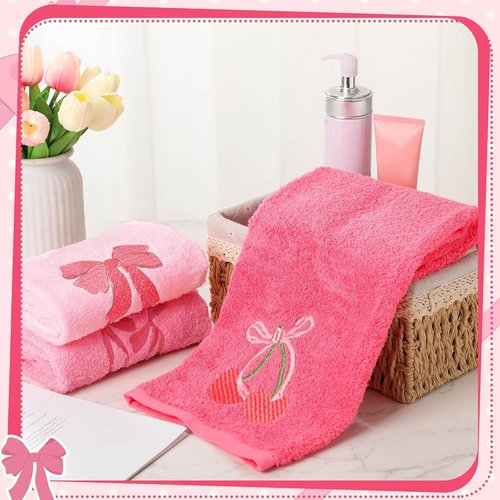 FuWeave 3 Pcs Pink Hand Towels - Soft 100% Cotton, Absorbent & Decorative | Perfect Bridal Shower Gift 13.7 x 29.5''