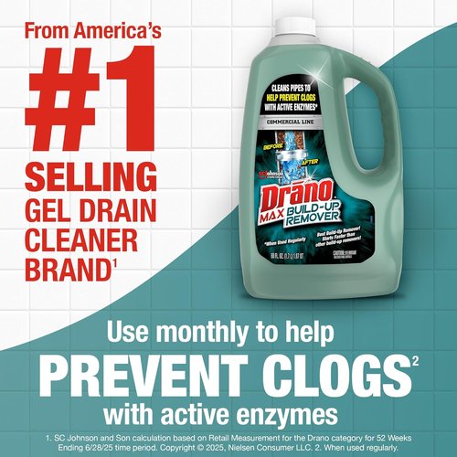 Drano Max Build-Up Remover | Enzyme Drain Cleaner Prevents Clogs & Odors | 60 oz Safe for Septic & Toilets