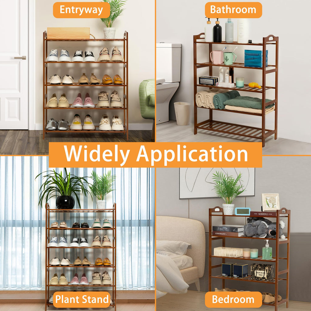 RMXANL 4 Tier Bamboo Shoe Rack, Free Standing Shoes Rack Shoe Shelf Shoe Organizer for Closet, Entryway, Bedroom, Living Room, Front Door, Studio, Bathroom