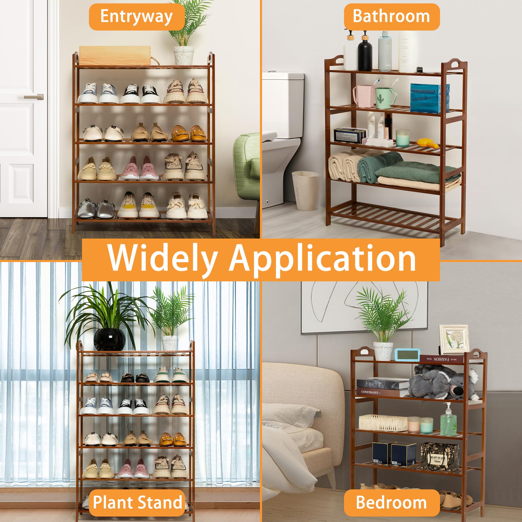 RMXANL 4 Tier Bamboo Shoe Rack, Free Standing Shoes Rack Shoe Shelf Shoe Organizer for Closet, Entryway, Bedroom, Living Room, Front Door, Studio, Bathroom