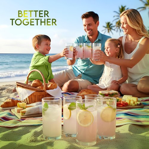 KICHLY Clear Drinking Glasses, Pack of 8 Tumbler Cups, 16 Ounce, Reusable Plastic Cups Set, BPA Free, Stackable, Break Resistant, Lightweight & Dishwasher Safe Plastic Drinking Water Cup Set