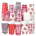 Ovveroche 100 Pack Valentine's Day Disposable Cups 16 oz Pink Red Hearts Bear Stripe Coffee Cups Wedding Anniversary Party Supplies for Hot Chocolate Cocoa Tea Coffee Bar Accessories