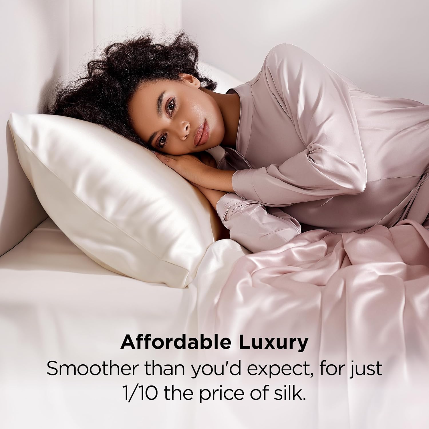 Bedsure Satin Pillowcase - Luxurious Ivory Silky Pillowcases for Hair & Skin | 20x30 Inches, 2-Pack