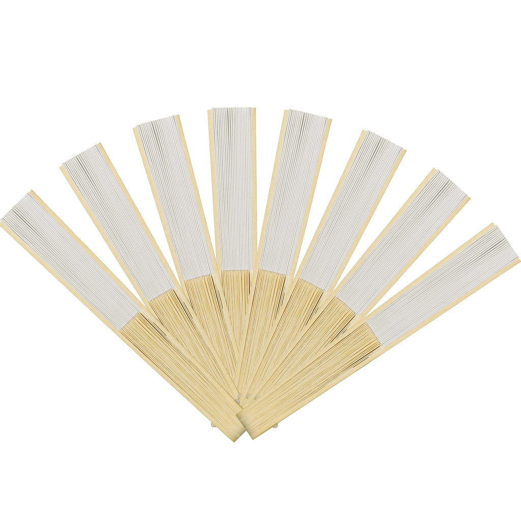 Coucoland 100 Pcs White Bamboo Folding Handheld Fan Hand Fan for Wedding Home Decoration Party Favors Bridal Dancing Party
