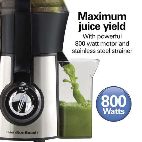 Hamilton Beach Juicer Machine, Big Mouth 3” Feed Chute for Whole Fruits and Vegetables, Easy to Clean, Centrifugal Extractor, Vegetable & Fruit Juicer, BPA Free, 800W Motor, Stainless Steel