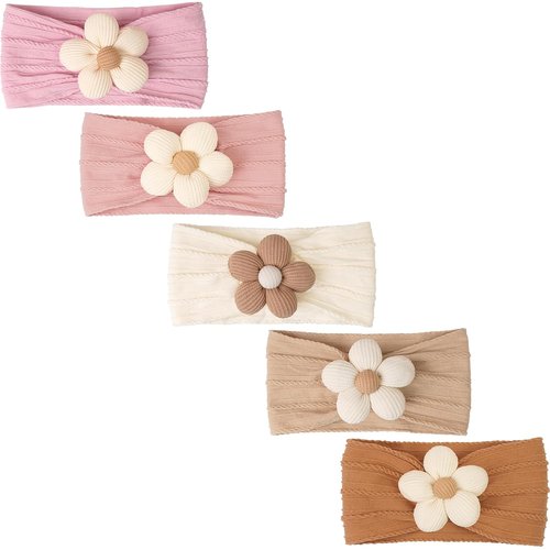CÉLLOT Baby Flower Headbands - 5 Pcs Soft Nylon Hair Accessories for Newborns & Toddlers
