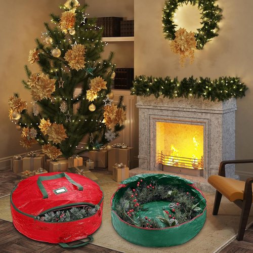 Christmas Wreath Storage Bag | 24 Inch - 2 Pack with Dual Zipper & Handles for Easy Organization