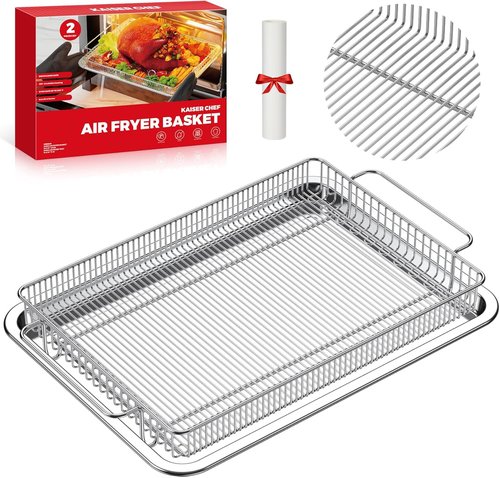 Air Fryer Basket Set by [Brand Name] - Stainless Steel Mesh Crisper Tray for Healthy Cooking | Dishwasher Safe, Fits Most Ovens