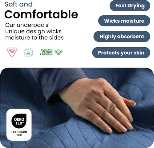 IMPROVIA® Washable Underpads - Heavy Absorbency Reusable Incontinence Pads | Waterproof Protection (Navy & Green, 34"x52", Pack of 2)