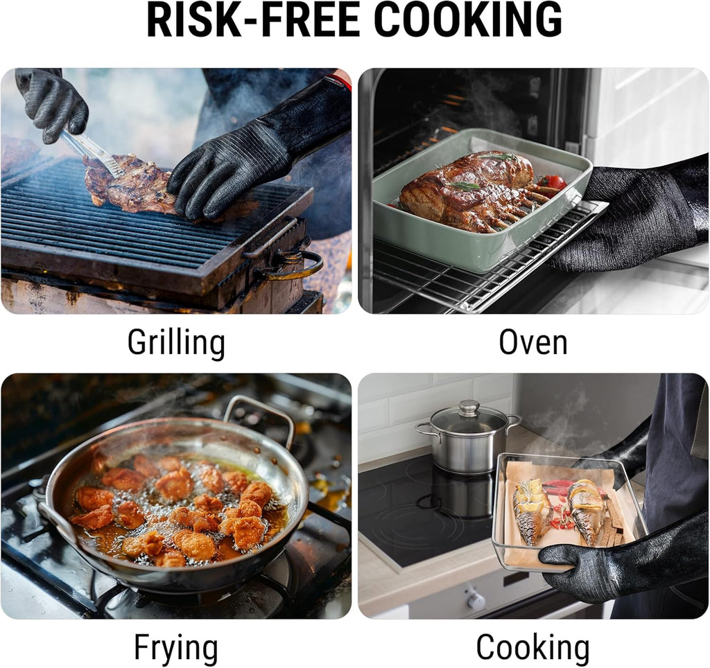 TempPro BBQ Gloves - 932°F Heat Resistant, Waterproof & Slip-Resistant Neoprene | 14" Oven Mitts for Grilling & Smoking