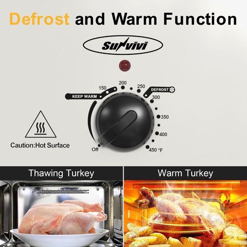 Sunvivi 8-Quart Roaster Oven with Self-Basting Lid, Electric Turkey Roaster Oven with Removable Pan and Rack, Stainless Steel, White