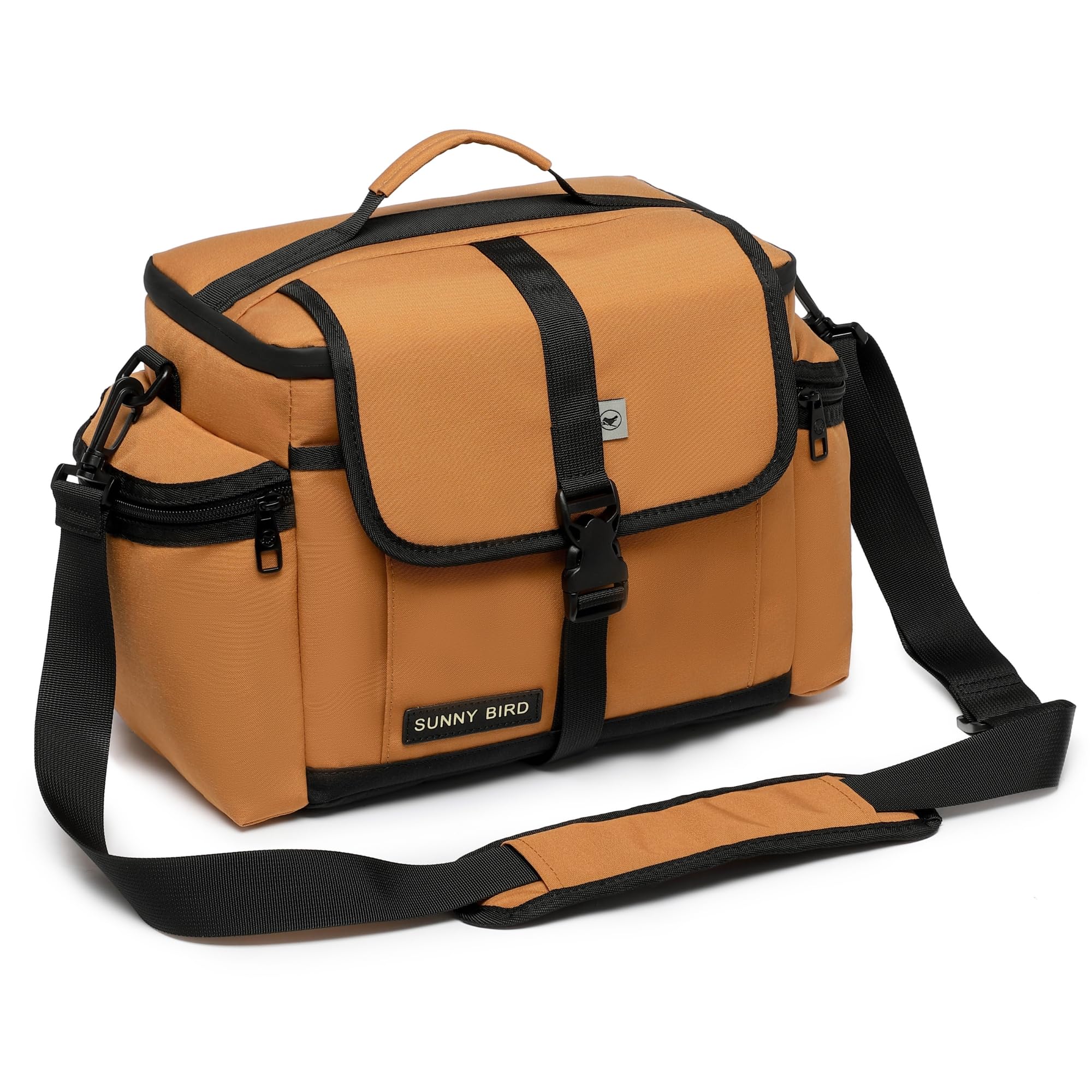 SUNNY BIRD Large Lunch Bag, Thermally Insulated Soft Cooler with Shoulder Strap for Women, Men (Brown)