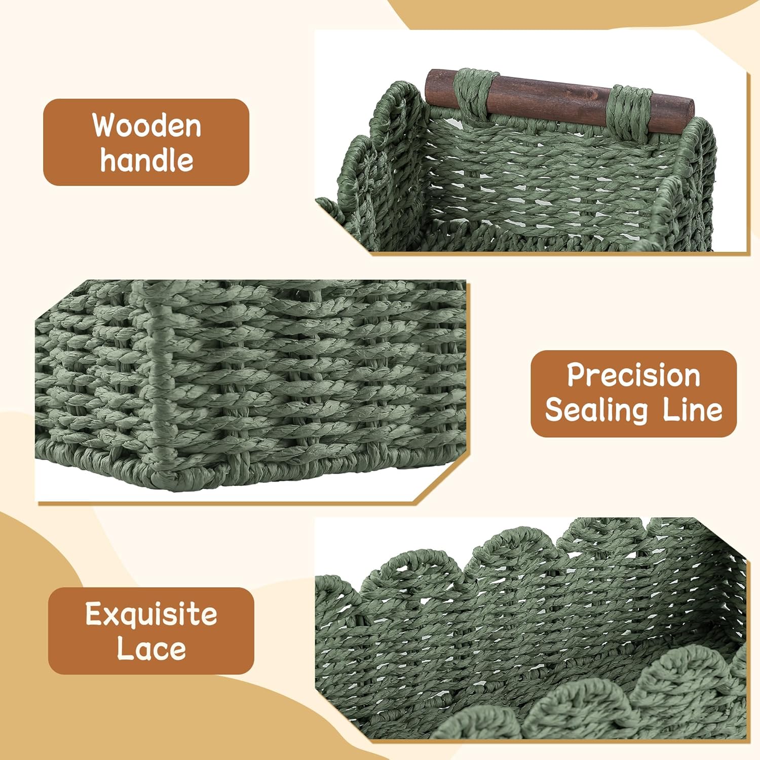 Skiennix Toilet Paper Storage Basket - Stylish Wicker Organizer for Bathroom & Kitchen - Green