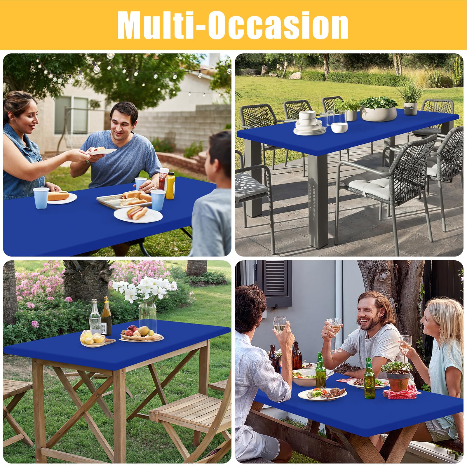 Spotjoy Rectangle Table Cloth, Waterproof Elastic Fitted Tablecloth for 6 Foot Folding Tables, Washable Polyester Tablecloths for Picnic, Camping, Outdoor (Blue, 30"x72")