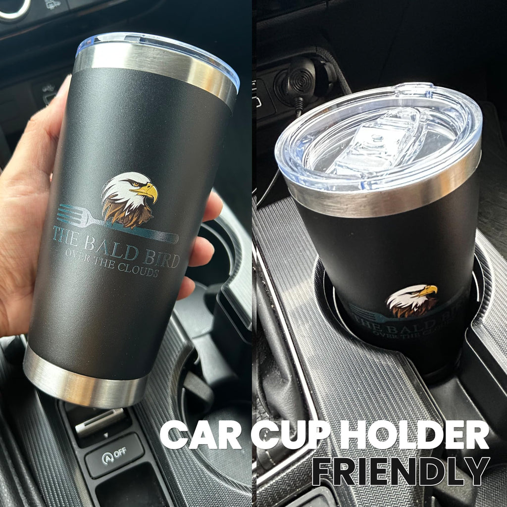 THE BALD BIRD 20oz Stainless Steel Double Wall Vacuum Tumbler, Hot & Cold (1, Black)