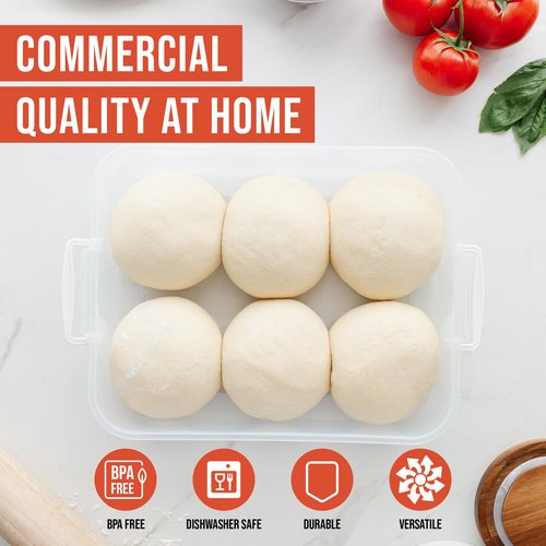 Chef Pomodoro Pizza Dough Proofing Box, 14 x 11-Inch, Preparation Container with Lid, Fits 4-6 Proofing Balls, Household Pizza and Bread Dough Tray With Convenient Carry Handle (Grey, 2-Pack)