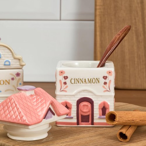 Bico Spice Cottages Pink & White Ceramic Spice Jar Set - Hand-Painted, Airtight, 4 oz, Set of 2