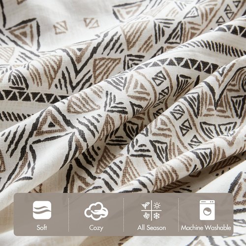 Madison Park Queen Duvet Cover Set, Boho Duvet Cover with Chenille Trims, All Seasons, Microfiber Bedding, Pillow & Shams, Ibiza, Black/Ivory 4 Piece