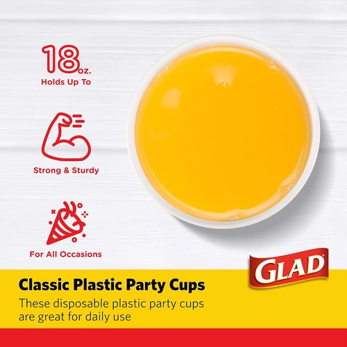 Glad Everyday Disposable Plastic Cups - Heavy Duty Red Party Cups | Strong & Sturdy, 18 Ounce, 40 Count