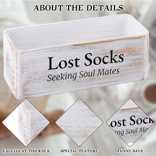 Farmhouse Lost Socks Storage Funny Laundry Sign Wooden Storage Baskets Laundry Room Missing Socks Decor Farmhouse Sock Basket for Room Wall Decor (11.02 x 3.54 x 3.54 Inch)