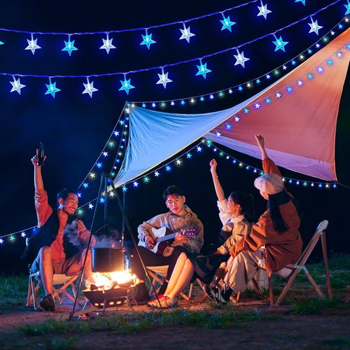 Minetom Star String Lights - 33 ft 100 LED Blue & White Fairy Lights with Remote & Timer | Waterproof for Indoor/Outdoor Use