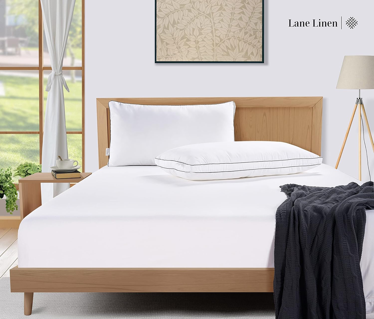 **LANE LINEN Standard Size Bed Pillows - Set of 2 Medium Soft Gusseted Down Alternative | Comfortable & Machine Washable - White**