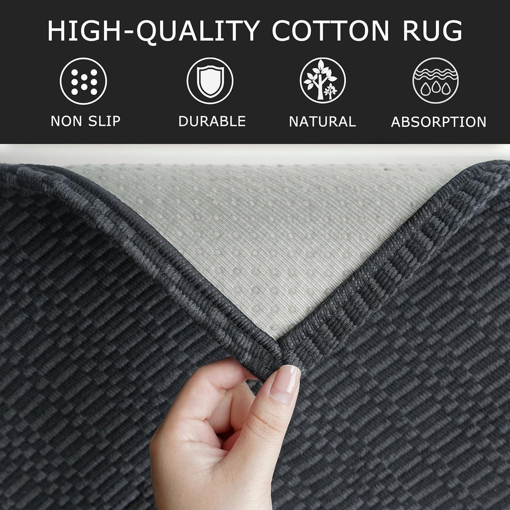 KOZYFLY Washable Area Rug 4x6 Ft Rubber Backed Rugs for Entryway Bedroom Throw Rugs Boho Entry Rug, Cotton Braided Floor Carpet for Dining Room Living Room, Black/Grey