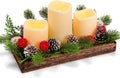 Tioncy Christmas Table Centerpiece - Rustic Wood Box Tray with Artificial Pine Picks & Candles