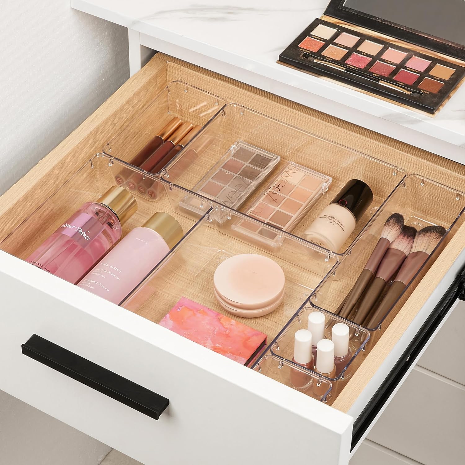Vtopmart Makeup Drawer Organizer Set - 10 Clear Plastic Bins for Cosmetics, Jewelry & Office Supplies
