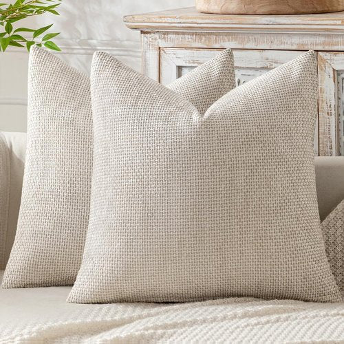MIULEE 18x18 Inch Couch Throw Pillow Covers - Soft Chenille Neutral Beige Modern Boho Decor | Pack of 2