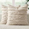 MIULEE Decorative Boho Throw Pillow Covers Set of 2 Spring Neutral Beige Linen Striped Jacquard Pattern Modern Cushion Covers for Sofa Couch Living Room Bedroom 18x18 Inch Home Decor