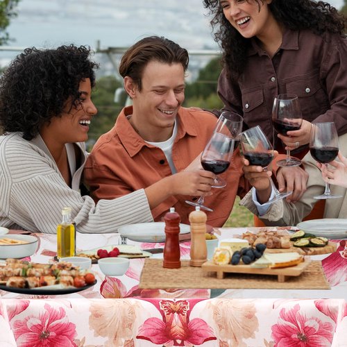 Majestic Giftware Polyester Tablecloths for Rectangle Tables | (60/90) - TC1500 Red Floral Print Hem Stitch Dining Table Cover | Decorative Washable Tablecloth for Home, Kitchen & Dining