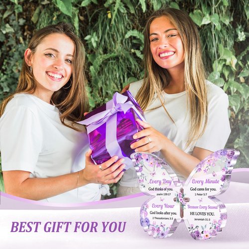 Christian Gifts for Women Faith, Butterfly Acrylic Plaque Sign, Christian Gifts for Women on Mothers Day Birthday, Spiritual Present for Female Friend Family, 5x3.8x0.5 Inch - Purple