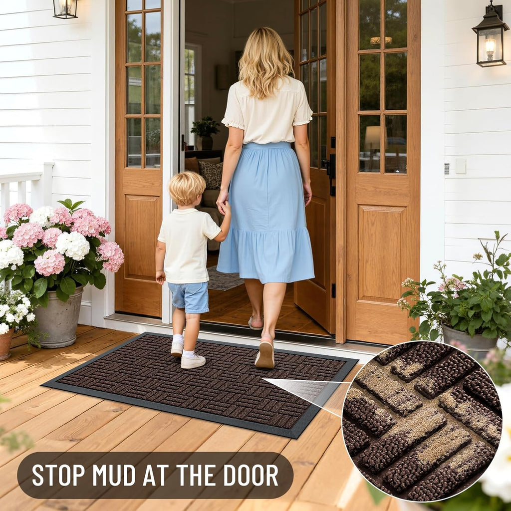 OLANLY Heavy-Duty Front Door Mat - Absorbent Natural Rubber, Non-Slip, 29.5x17 Inches | Stain & Fade Resistant, Brown