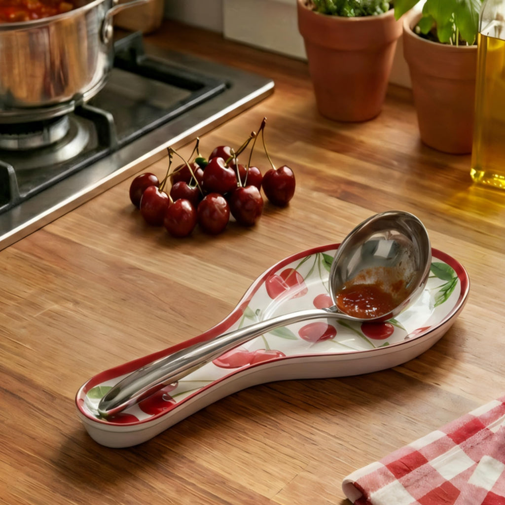 UPware Cherry Melamine Spoon Rest, Cooking Spoon Holder for Stove Top, Kitchen Counter, and Dining Table, 9.625 Inch, Red