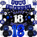 18th Birthday Decorations for Boys Girls, Blue Black Happy 18th Birthday Party Decorations, Time To Adult Birthday Banner, Foil Balloons 18, Backdrop, Balloons, Hanging Swirls, Birthday Card Set 43pcs