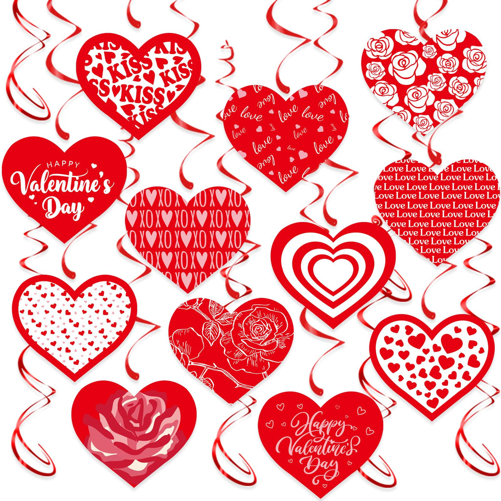 Valentine's Day Hanging Swirls, 30Pcs Love Heart Swirls Ceiling Decorations for Happy Valentines Day Galentines Anniversary Party Supplies