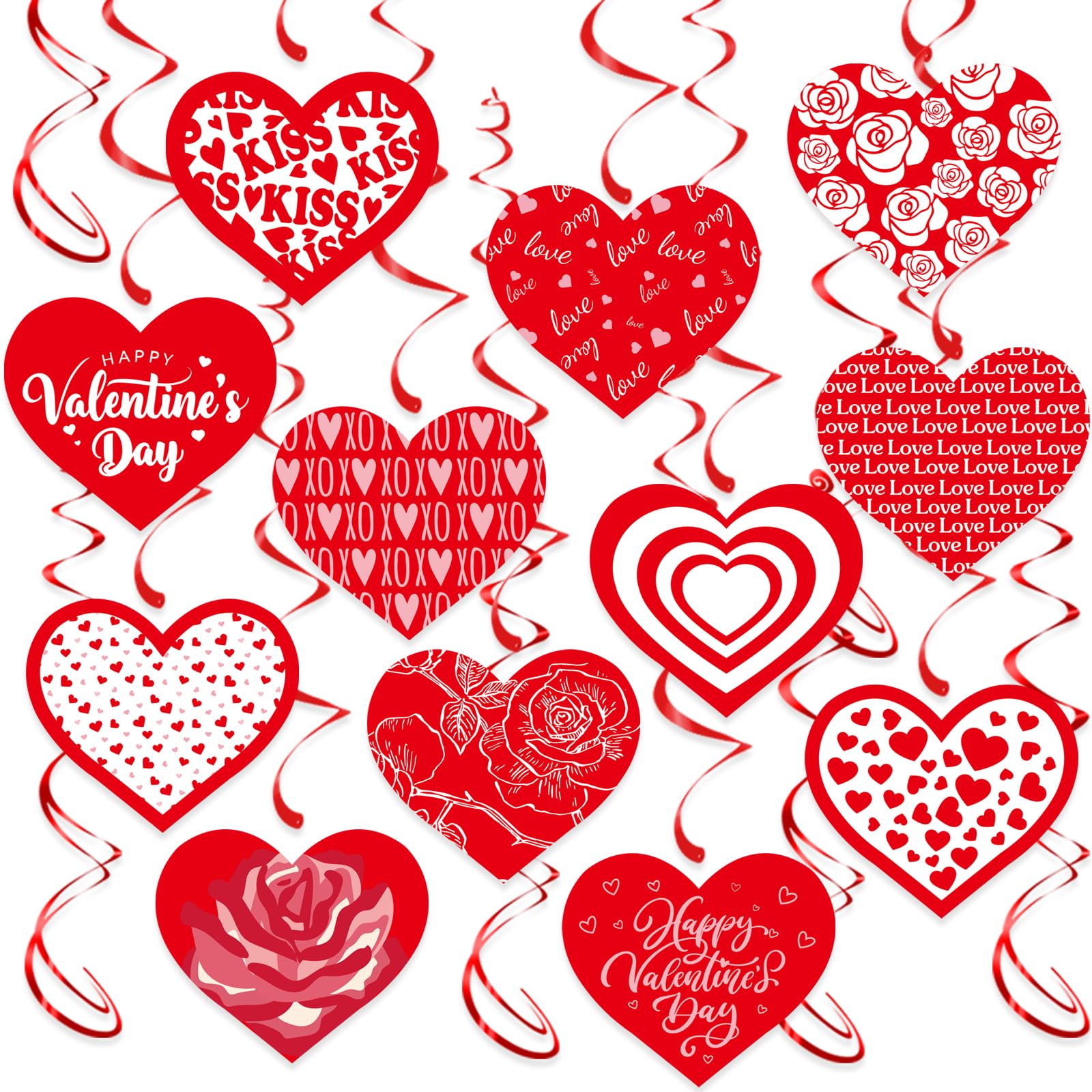 Valentine's Day Hanging Swirls, 30Pcs Love Heart Swirls Ceiling Decorations for Happy Valentines Day Galentines Anniversary Party Supplies