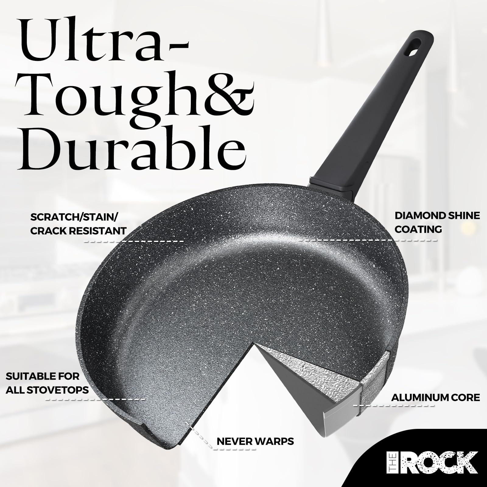 THE ROCK SOHO 12.5-Inch Nonstick Frying Pan – Compact for Urban Kitchens, Nothing Sticks, Never Warps, Lasts Longer, Oven & Dishwasher Safe, Black