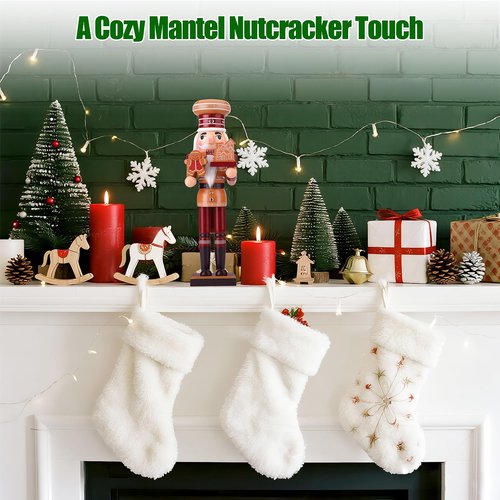 ARGCONNER Christmas Nutcracker Soldier, 14 Inch Gingerbread Wooden Festive Nutcracker Figures Christmas Decor for Holiday Tabletop or Mantel Display