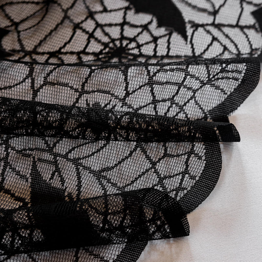 Joyfol Day Halloween Spiderweb Tablecloth, Black Lace Fabric Bats Table Cloths, Spooky Spiders Table Cover, Rectangle Tables Parties Gothic Scary Nights Decorations (60x84 Inch)