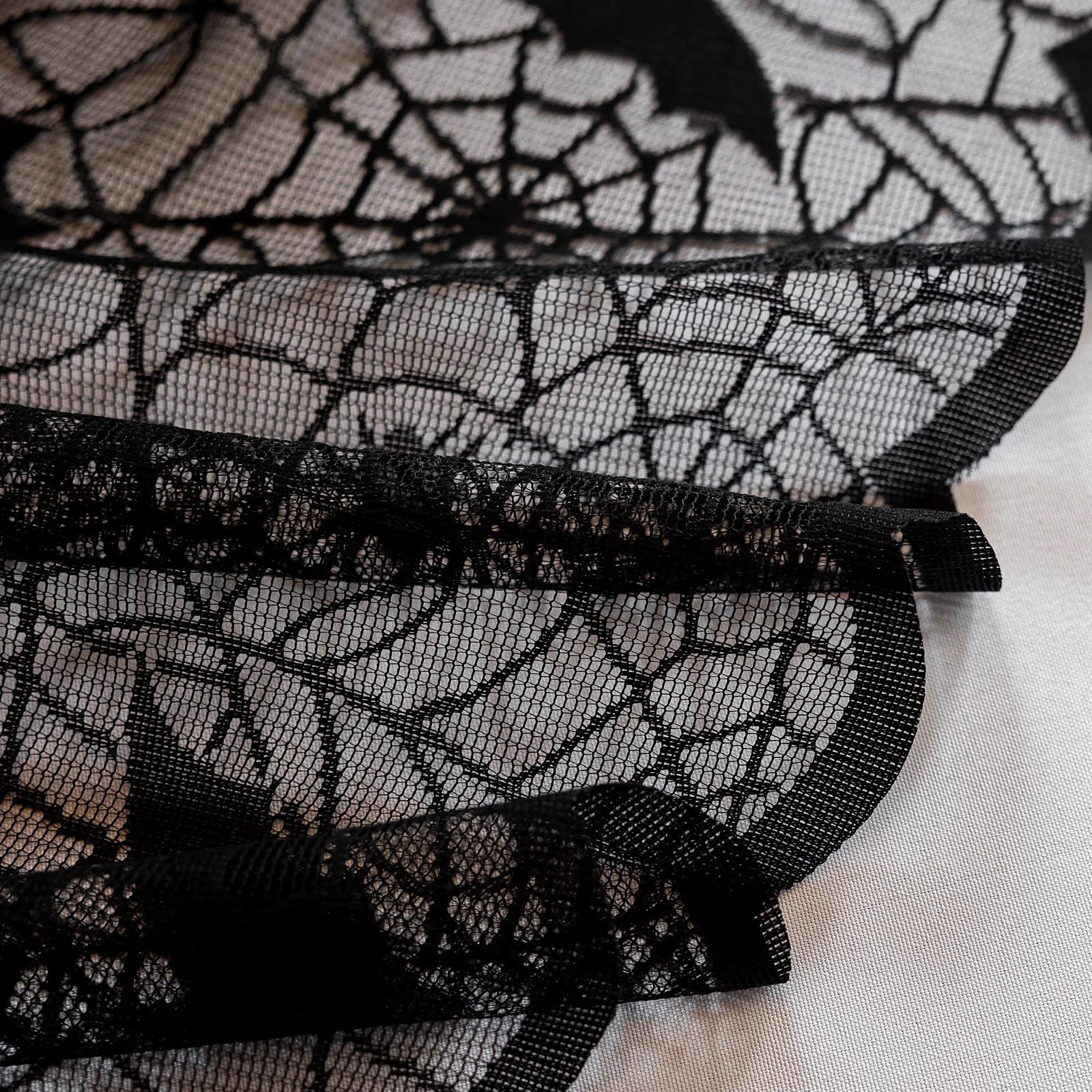 Joyfol Day Halloween Spiderweb Tablecloth, Black Lace Fabric Bats Table Cloths, Spooky Spiders Table Cover, Rectangle Tables Parties Gothic Scary Nights Decorations (60x84 Inch)