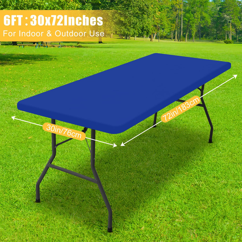 Spotjoy Rectangle Table Cloth, Waterproof Elastic Fitted Tablecloth for 6 Foot Folding Tables, Washable Polyester Tablecloths for Picnic, Camping, Outdoor (Blue, 30"x72")