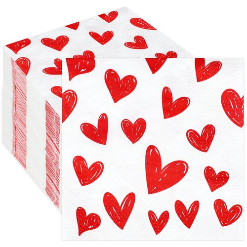 100 PCS Valentine's Day Cocktail Napkins Red Heart Disposable Dinner Napkin 3-Ply Valentines Hearts Paper Napkins for Valentine's Day Weddings Bridal Baby Shower Tea Birthday Party Supplies