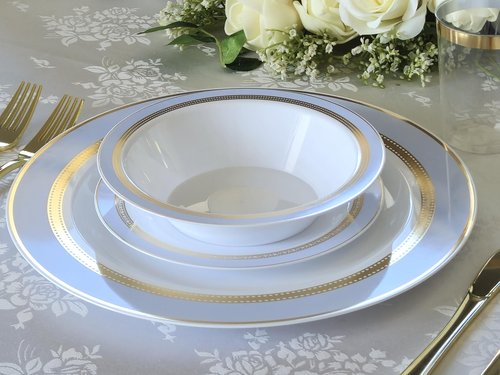 " OCCASIONS " 40 Piece Chargers pack Wedding Party 12'' Disposable Plastic Charger Plates/Chargers (Ritz Blue & Gold)