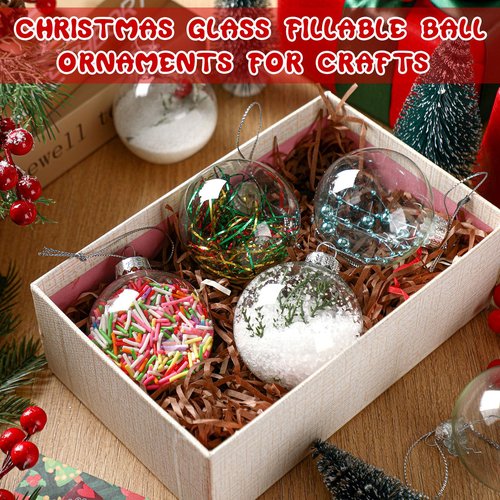 Liliful 24 Pcs Clear Glass Ornaments 2.36 Inch Fillable DIY Christmas Glass Ornament Balls for Crafts Hanging Bulbs Ornaments for Crafts Projects Christmas Party Wedding Home Decor
